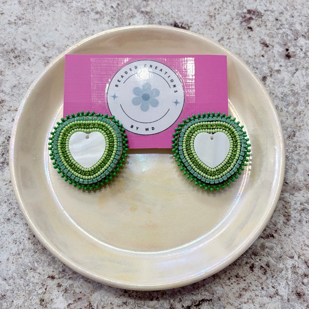 Handmade Beaded Mother of Pearl Shell Earrings